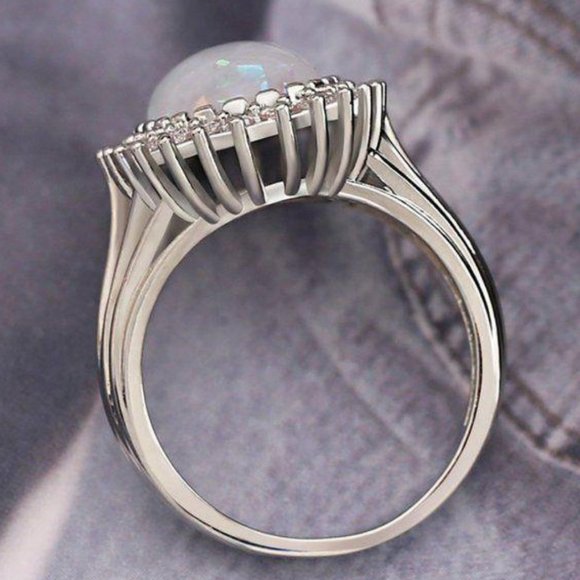 NEW Huge Opal Diamond 925 Sterling Silver Ring - Picture 5 of 9